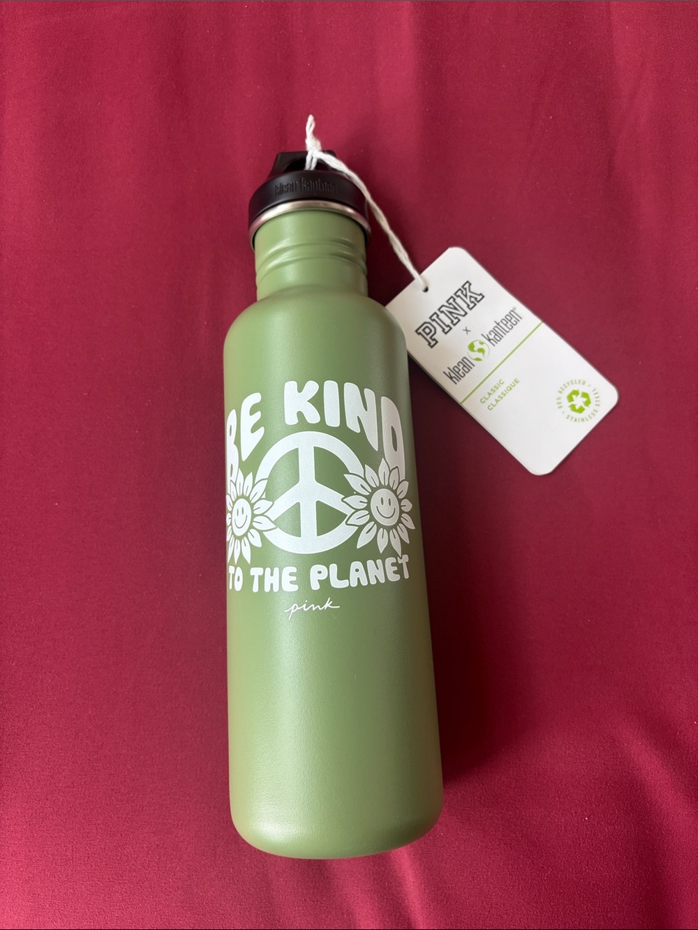 PINK Victoria's Secret Olive Green "Be Kind to the Planet" Reusable Bottle